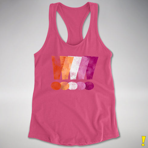 Distressed Lesbian Pride Graphic Exclamation Points Women's Racerback - Hot Pink